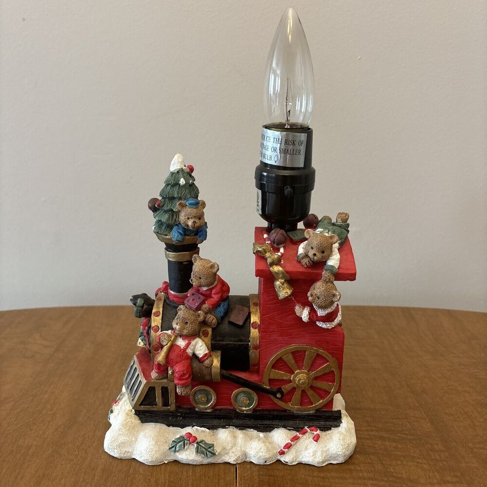 VINTAGE CHRISTMAS TEDDY BEAR TRAIN LAMP NO SHADE